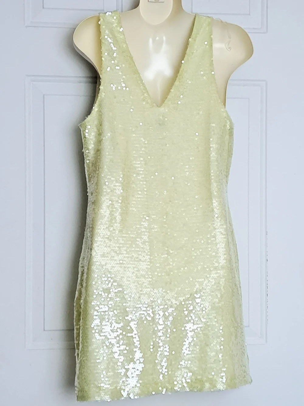 a new day Women's Pale Yellow Sequin V-Neck Mini Dress